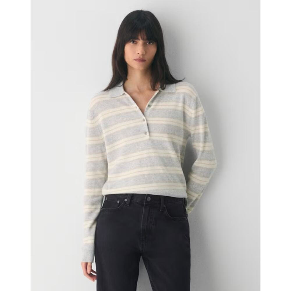 Aritzia Sweater Women Large Bare Cashmere Cellini Polo Striped Preppy Luxury